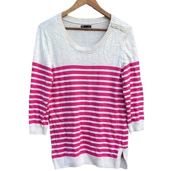 Gap pink and white 3/4 sleeve sweater size medium - Picture 1 of 8